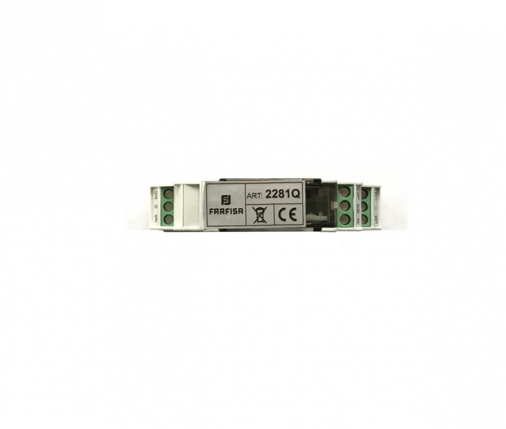 FARFISA 2281Q Actuator for Duo System - 2281Q
Actuator for DUO System, it allows the activation of home automation functions or auxiliary services, such as extra locks, stair lights and ringer amplifiers without adding wires to the installed line.