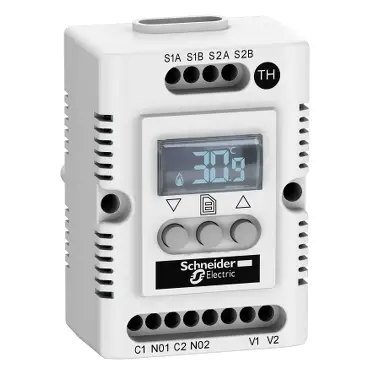 Schneider Climasys CC - electronic hygrotherm - 95 to 135V - temp -40 to 80 C - Hr 20 to 80% [NSYCCOHYT120VID]